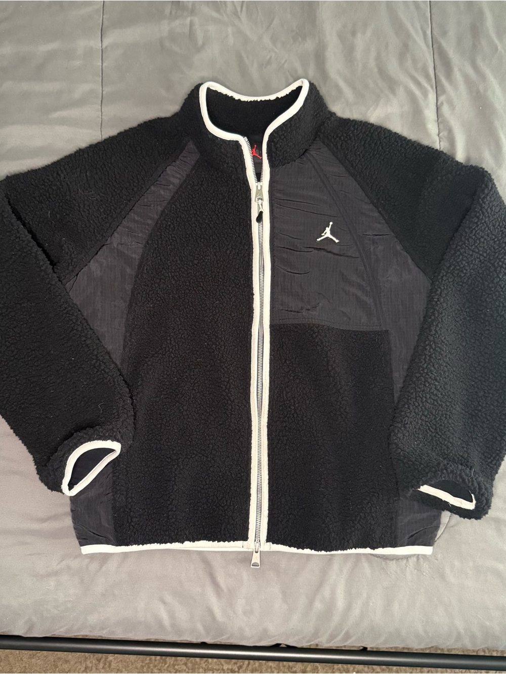 Jordan Black Sherpa Zip-Up Jacket with White Trim